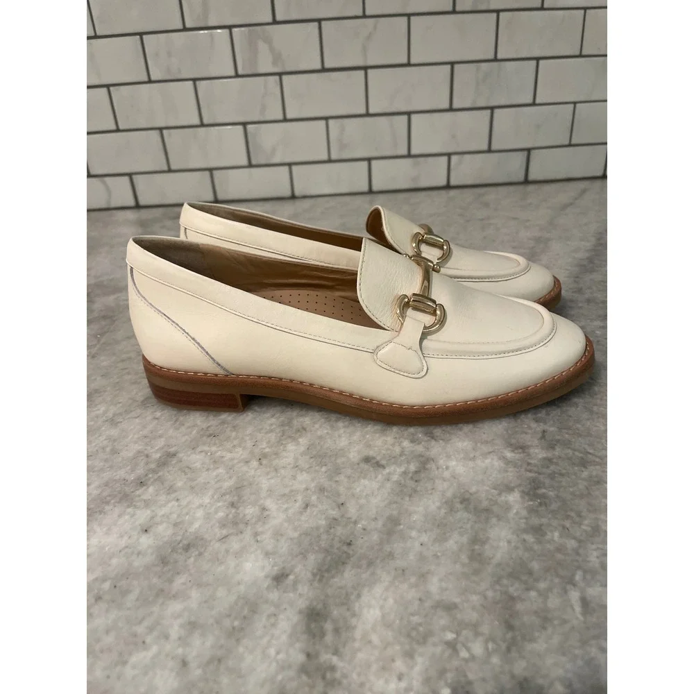 Antonio Melani Loafers Women 5.5 Cream Raegan Leather Horsebit Slip On Flats